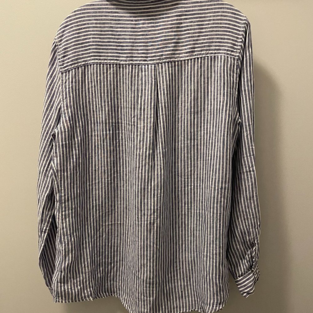 Sigrid Olsen Striped Linen Button Down Shirt With… - image 7